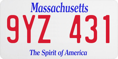 MA license plate 9YZ431