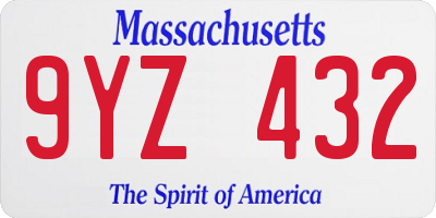 MA license plate 9YZ432