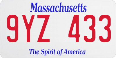 MA license plate 9YZ433