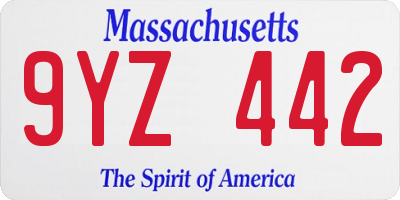 MA license plate 9YZ442