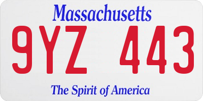 MA license plate 9YZ443