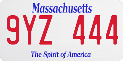 MA license plate 9YZ444