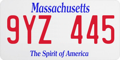 MA license plate 9YZ445