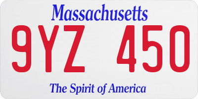 MA license plate 9YZ450