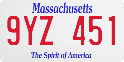 MA license plate 9YZ451