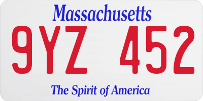 MA license plate 9YZ452