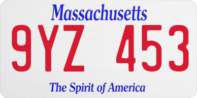 MA license plate 9YZ453