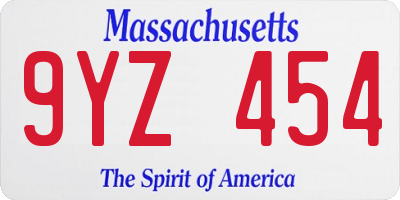 MA license plate 9YZ454