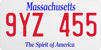 MA license plate 9YZ455