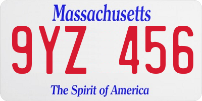 MA license plate 9YZ456