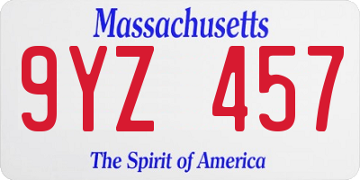 MA license plate 9YZ457