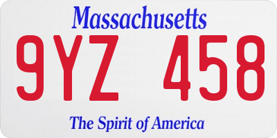 MA license plate 9YZ458