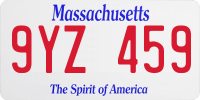 MA license plate 9YZ459