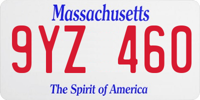 MA license plate 9YZ460