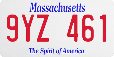 MA license plate 9YZ461
