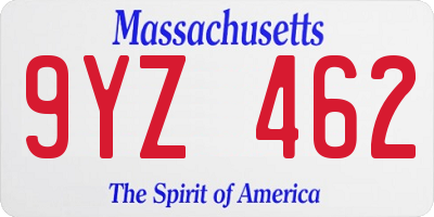 MA license plate 9YZ462