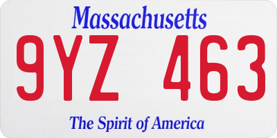 MA license plate 9YZ463
