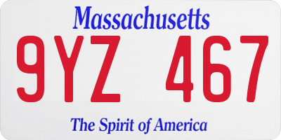 MA license plate 9YZ467