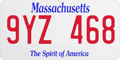 MA license plate 9YZ468