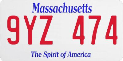 MA license plate 9YZ474