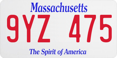 MA license plate 9YZ475