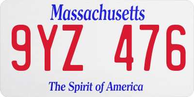 MA license plate 9YZ476