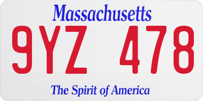 MA license plate 9YZ478
