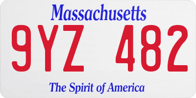MA license plate 9YZ482