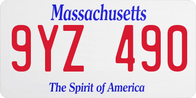 MA license plate 9YZ490