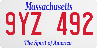 MA license plate 9YZ492
