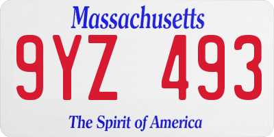 MA license plate 9YZ493