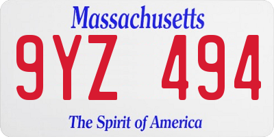 MA license plate 9YZ494