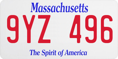 MA license plate 9YZ496