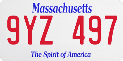 MA license plate 9YZ497