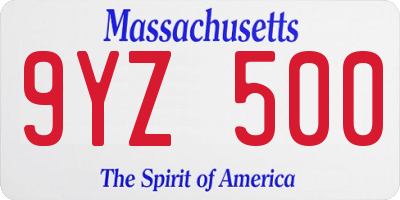 MA license plate 9YZ500