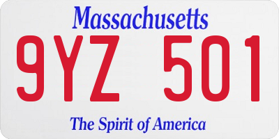 MA license plate 9YZ501