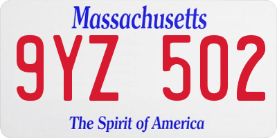 MA license plate 9YZ502
