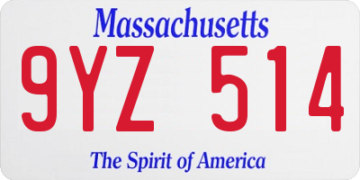 MA license plate 9YZ514