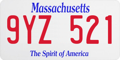 MA license plate 9YZ521