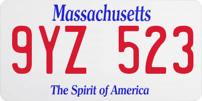 MA license plate 9YZ523