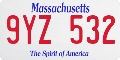 MA license plate 9YZ532
