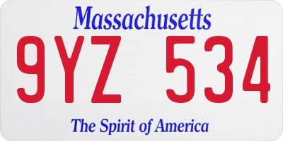 MA license plate 9YZ534