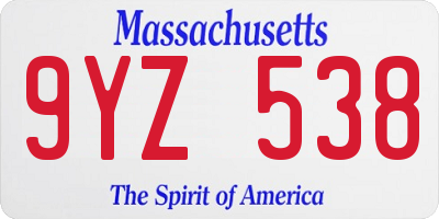 MA license plate 9YZ538