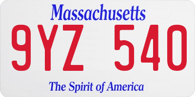 MA license plate 9YZ540