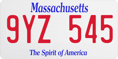 MA license plate 9YZ545