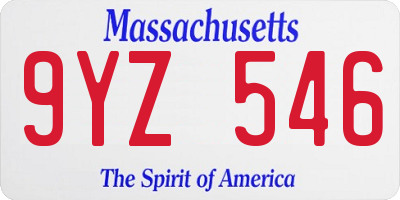 MA license plate 9YZ546