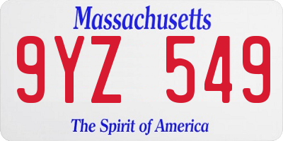 MA license plate 9YZ549