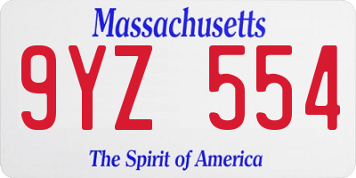 MA license plate 9YZ554