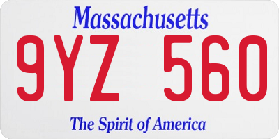 MA license plate 9YZ560