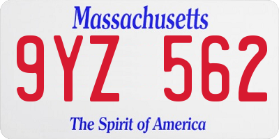 MA license plate 9YZ562